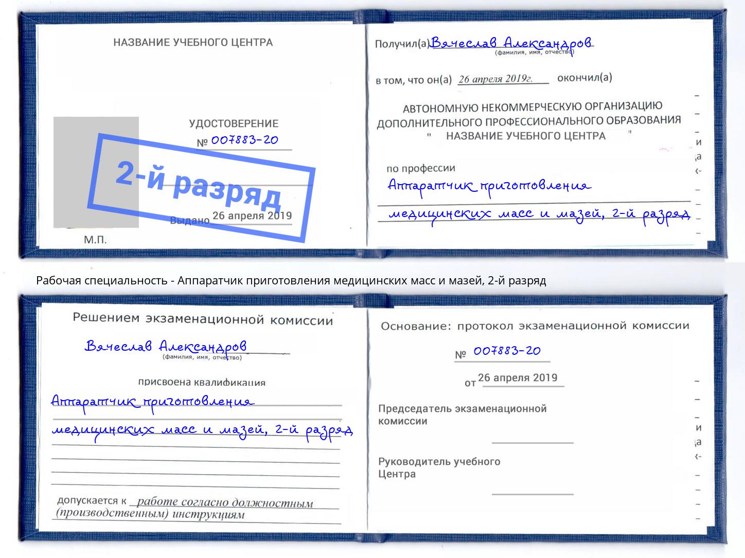 корочка 2-й разряд Аппаратчик приготовления медицинских масс и мазей Раменское