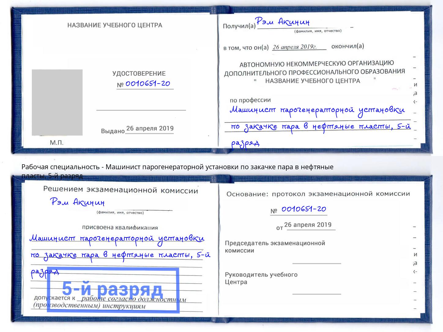 корочка 5-й разряд Машинист парогенераторной установки по закачке пара в нефтяные пласты Раменское