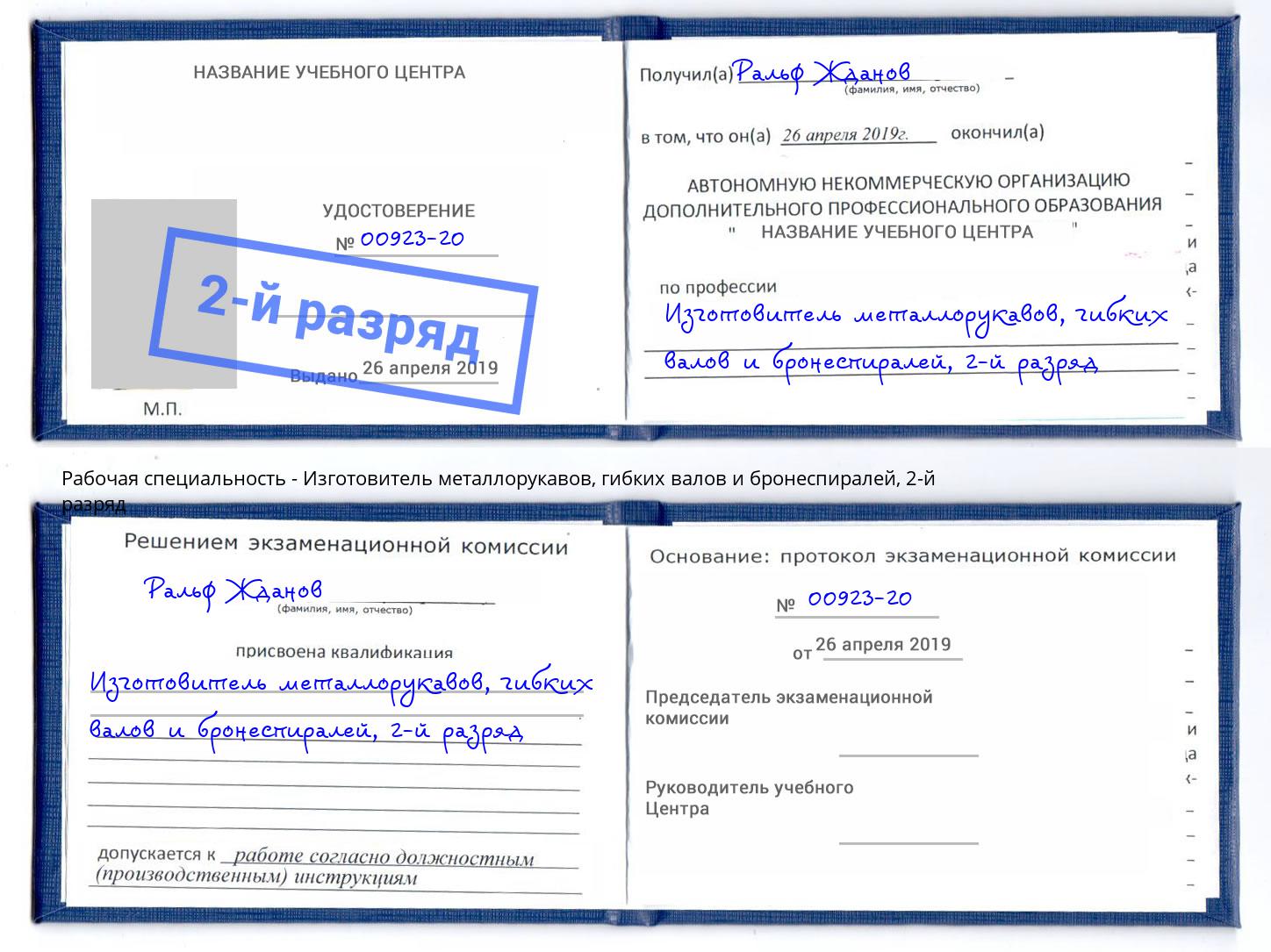 корочка 2-й разряд Изготовитель металлорукавов, гибких валов и бронеспиралей Раменское